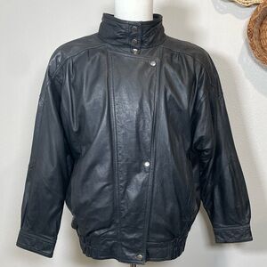 Cool Mens Vintage Black Leather Bomber Coat Jacket Size Medium Unisex